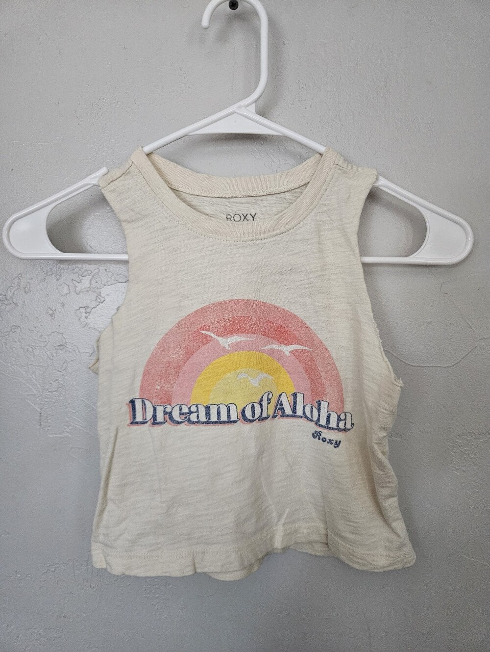 Roxy Girls 8 "Dream of Aloha" Cream Graphic Tank Top Muscle Summer Sun Rainbow